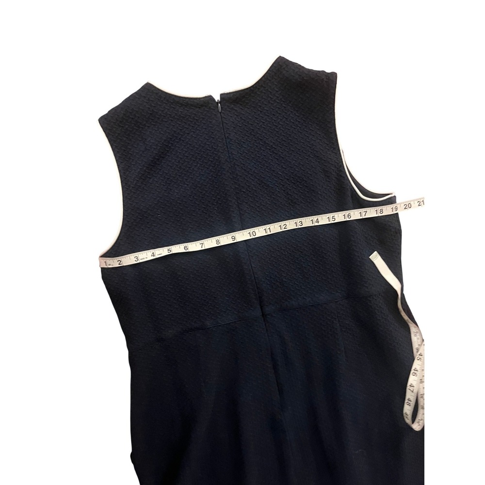 Lands End Navy Blue Textured Sleeveless Shift Dress White Piping Pockets Size 18 - Picture 4 of 5